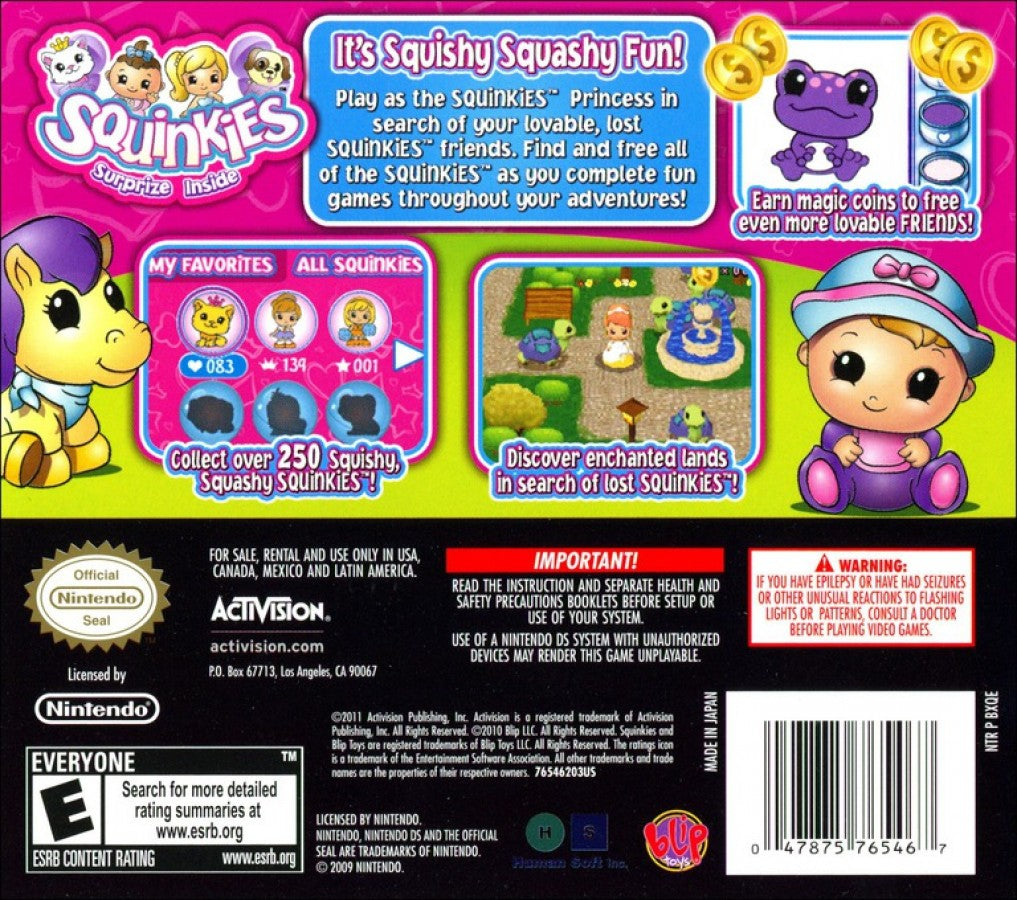 Squinkies back of case for Nintendo DS (DS) virtual pet simulation video game