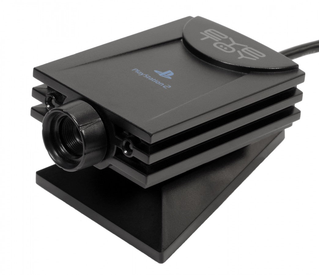 EyeToy Camera PlayStation 2 PS2 USB camera accessory featuring motion-controlled gameplay live-action player interaction camera-based games body movement tracking interactive PlayStation 2 gaming and classic Sony hardware collectible retro gaming appeal