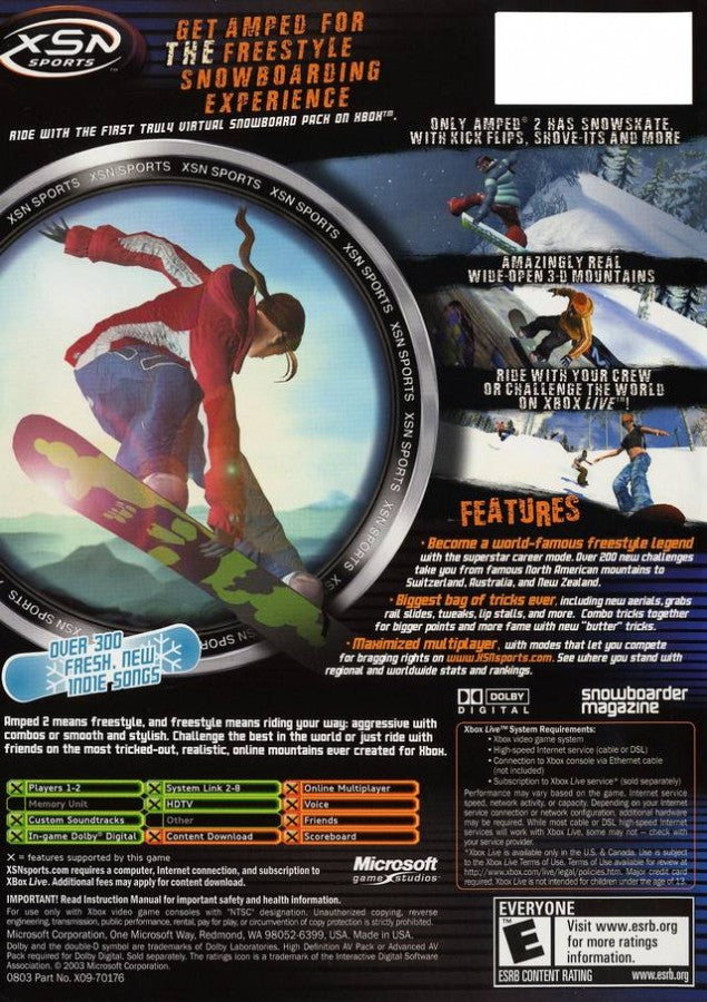 Amped 2 back cover art for Xbox (XBOX) video game