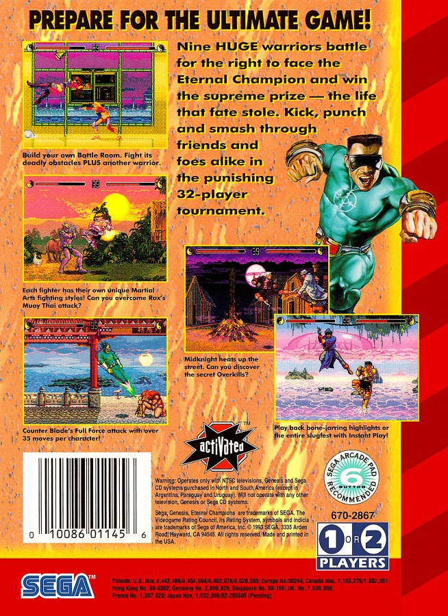 Eternal Champions back cover art for Sega Genesis (GEN) video game