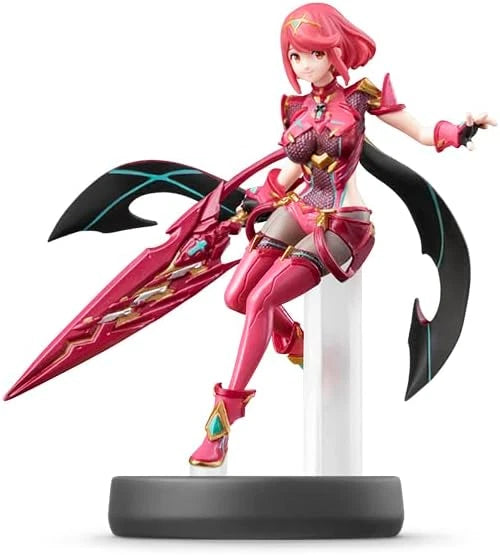 Pyra Amiibo loose featuring Pyra from Xenoblade Chronicles 2 in her red-and-gold Aegis armor with her flame‑themed blade, compatible with Super Smash Bros. bonuses