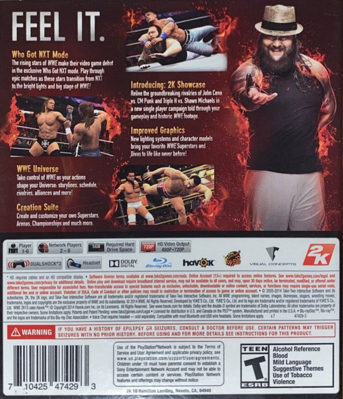 WWE 2K15 PlayStation 3 PS3 for wrestling video game fans featuring realistic WWE matches authentic superstar roster career mode championship gameplay signature moves multiplayer competition immersive sports entertainment collectible gaming appeal back cover