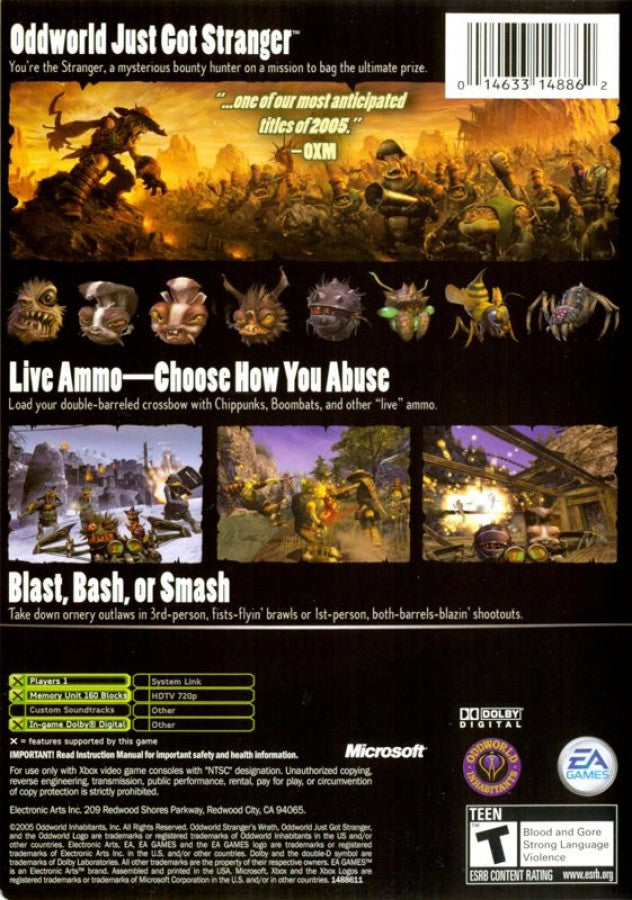 Oddworld: Stranger’s Wrath Xbox action-adventure video game back cover art