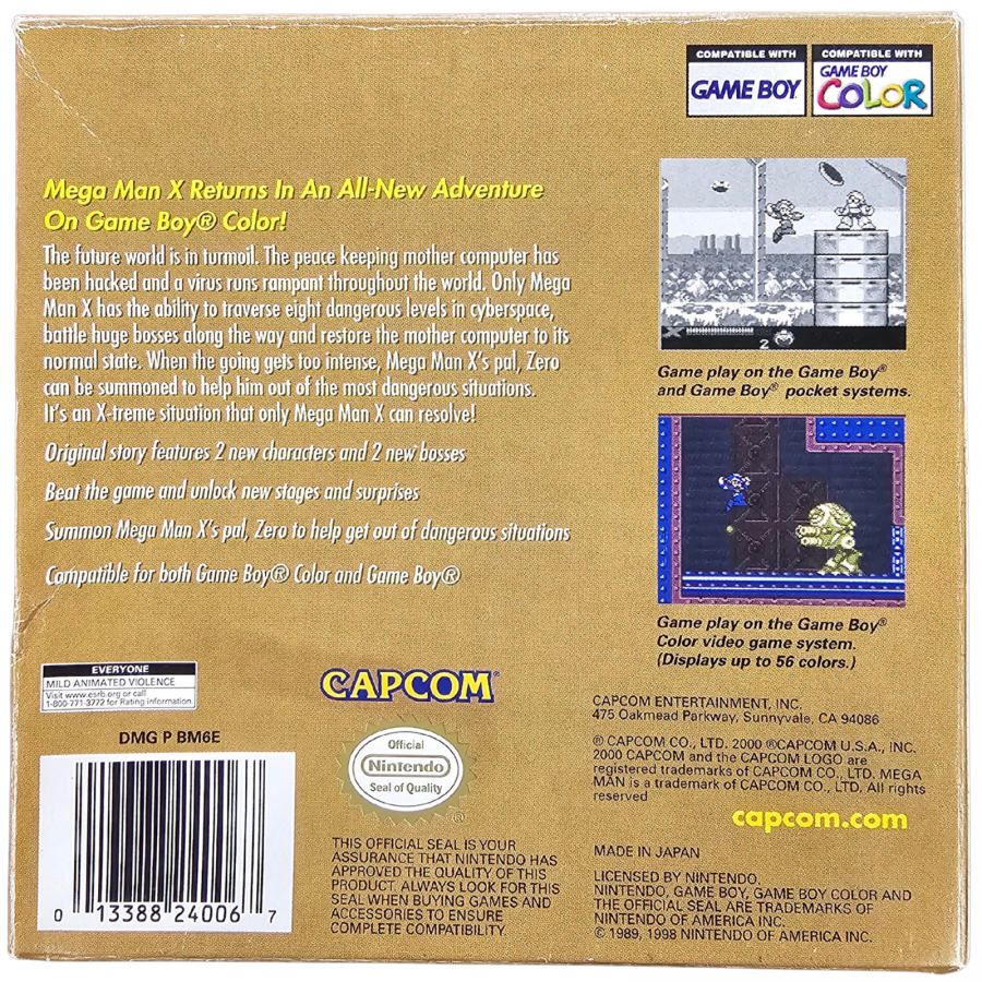 Mega Man Xtreme Game Boy Color GBC video game Missing Ad and Precaution Booklet featuring Mega Man action platforming gameplay side scrolling adventure robot battles enemy encounters weapon upgrades boss fights and classic handheld Capcom gameplay retro video game collection collectible gaming appeal back cover art