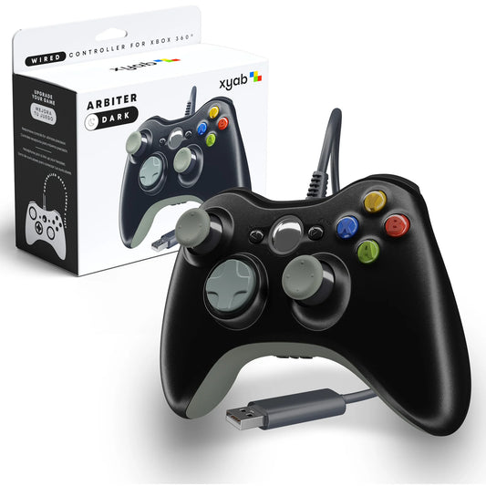 ARBITER wired XYAB brand Xbox 360 controller black gaming accessory for Xbox 360 and PC systems