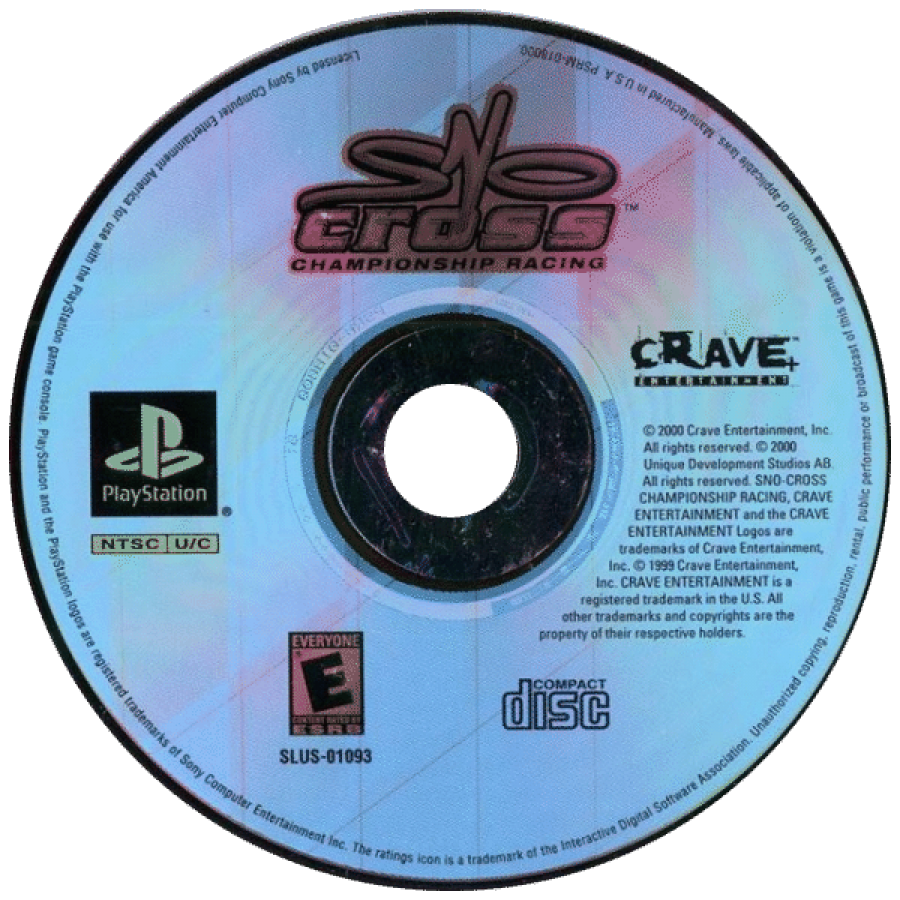 Sno-Cross Championship Racing disc for PlayStation 1 (PS1) snowmobile racing video game
