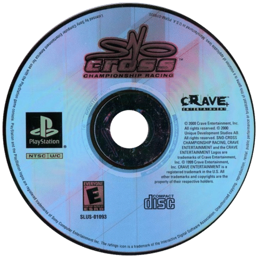Sno-Cross Championship Racing disc for PlayStation 1 (PS1) snowmobile racing video game