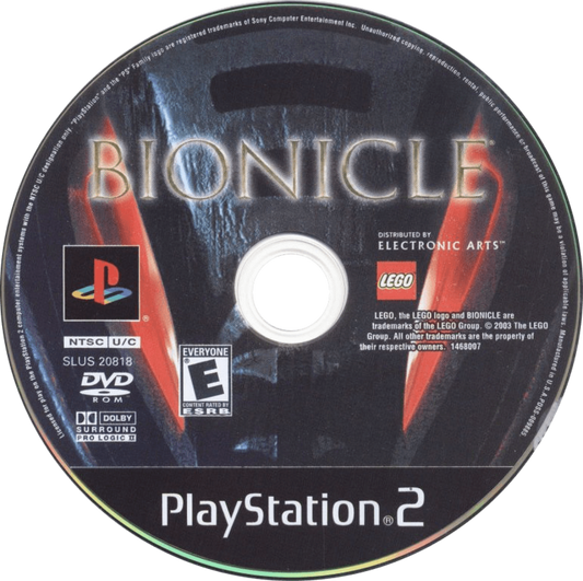 Bionicle PlayStation 2 PS2 video game featuring action adventure gameplay based on LEGO Bionicle robotic characters elemental powers exploration combat challenges puzzle solving and fantasy world adventure PlayStation 2 retro video game collection collectible gaming appeal game disc