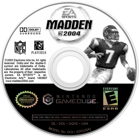 Madden NFL 2004 disc for GameCube (GC) sports football video game