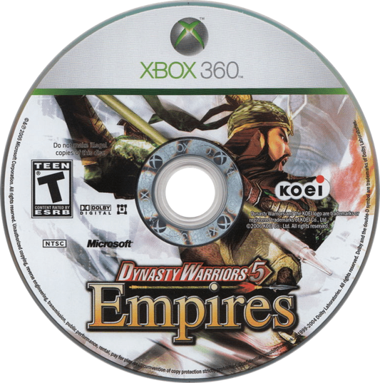 Dynasty Warriors 5: Empires disc for Xbox 360 (X360) hack-and-slash action video game