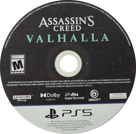 Assassins Creed Valhalla disc for PlayStation 5 action RPG game