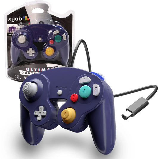 XYAB brand indigo Nintendo GameCube wired controller retro gaming accessory