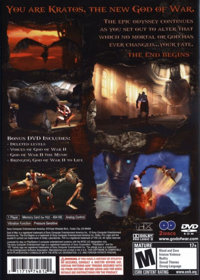 God of War 2 back of case for PlayStation 2 (PS2) action-adventure hack-and-slash video game