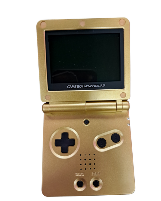 Game Boy Advance SP AGS-101 Custom Majora's Mask Shell Nintendo Game Boy Advance SP handheld console AGS-101 model with backlit screen custom Majora's Mask themed shell clamshell design rechargeable battery portable retro gaming system open