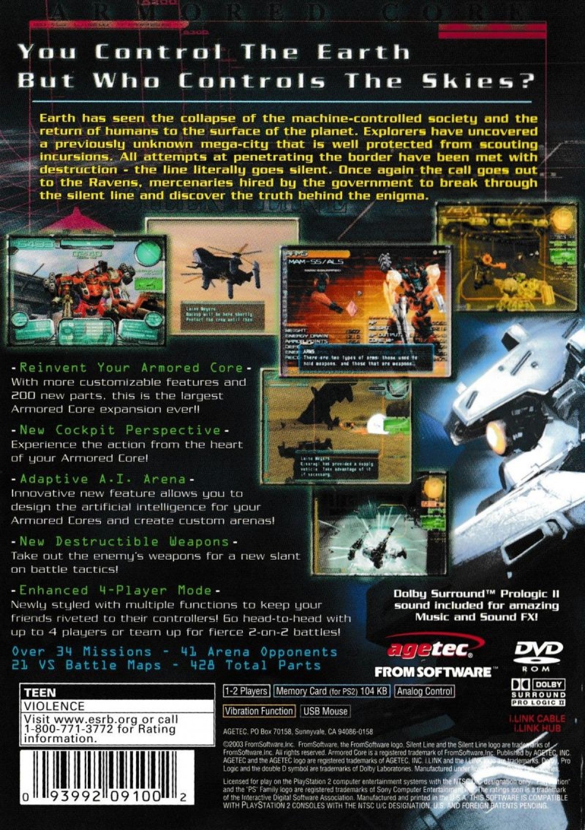 Retro Armored Core Silent Line PS2 inspired design featuring futuristic mech combat aesthetic vintage PlayStation 2 customizable armored robots dystopian warfare high speed tactical battles industrial sci fi atmosphere nostalgic FromSoftware action back cover art