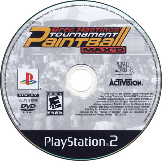Greg Hastings’ Tournament Paintball Max’d disc art for Playstation 2 (PS2) video game
