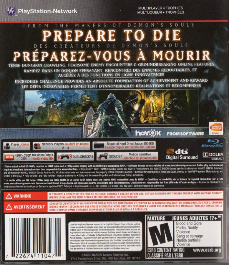 Dark Souls back cover art for PlayStation 3 (PS3) video game
