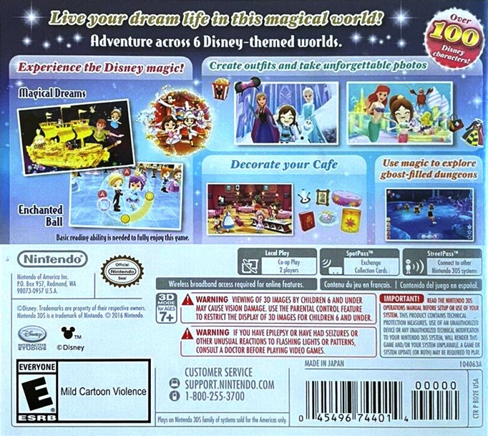 Disney Magical World 2 back of case for Nintendo 3DS (3DS) life simulation video game