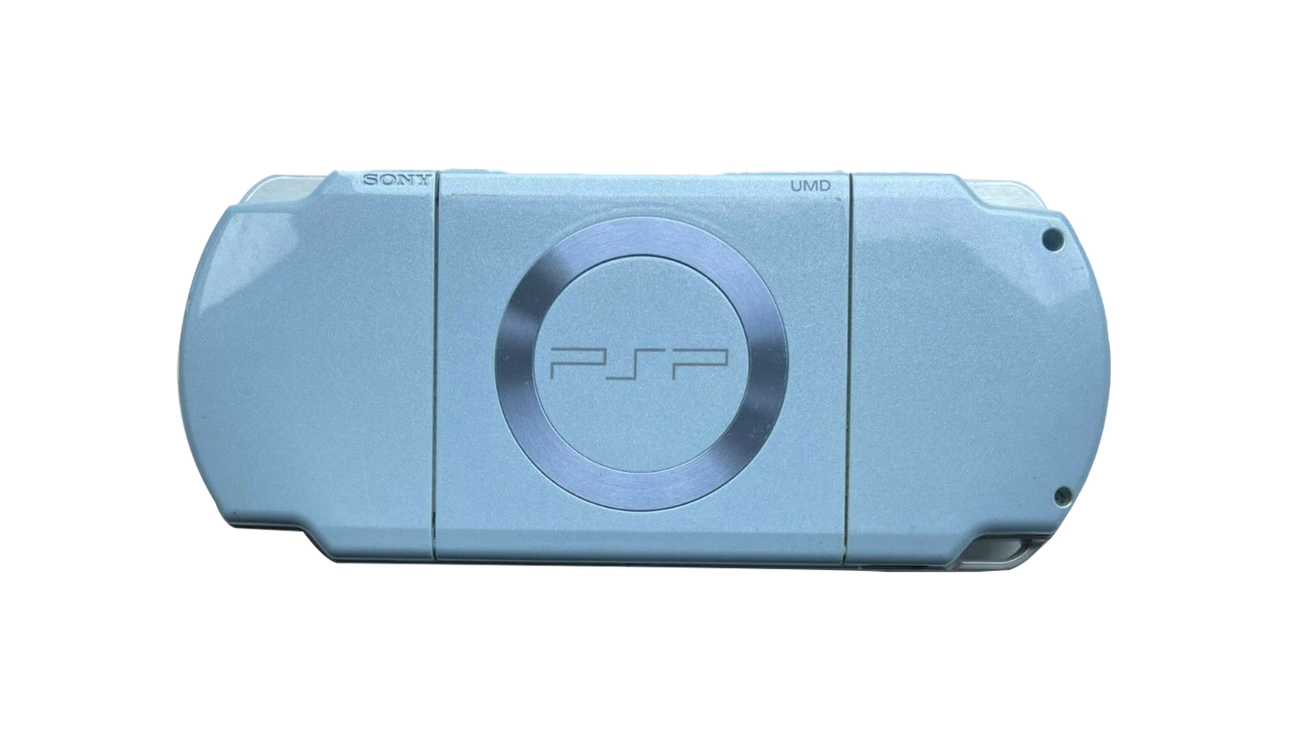 PlayStation Portable 2000 PSP 2000 Felicia Blue JPN Import Region Free handheld gaming console featuring Japanese import design Felicia Blue color portable gaming hardware PSP 2000 model scratch and scuff condition region free functionality UMD games Memory Stick support and collectible gaming appeal