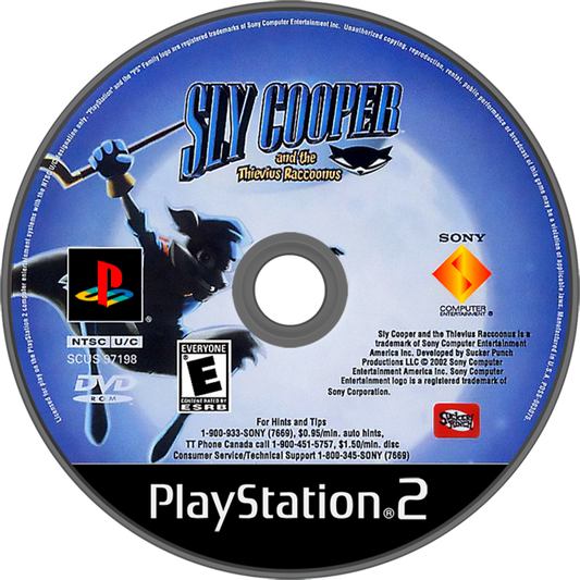 Sly Cooper and the Thievius Raccoonus – PlayStation 2 (PS2) video game disc, action-platformer game.