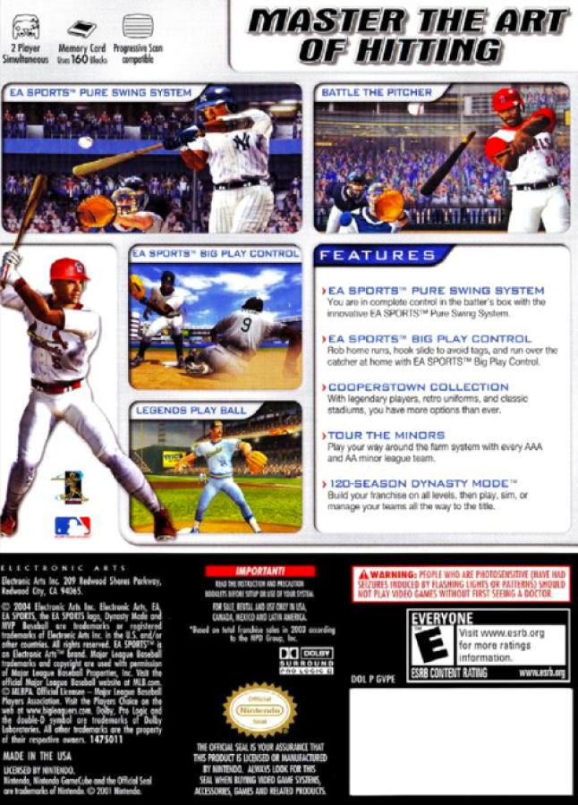 MVP Baseball 2004 back of case for GameCube (GC) sports baseball video game
