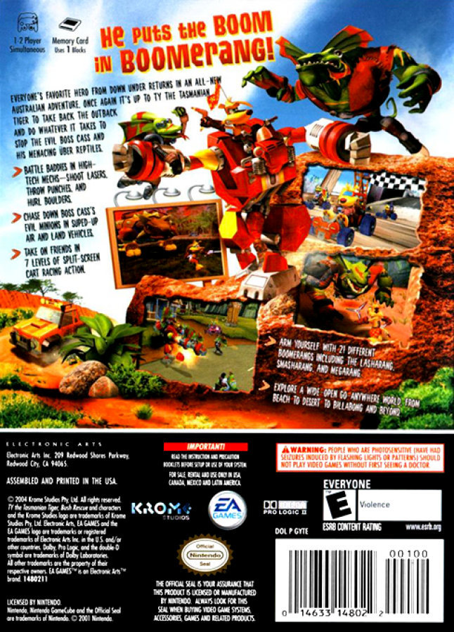 TY the Tasmanian Tiger 2 Bush Rescue for GameCube featuring colorful platforming action set in the Australian outback back cover