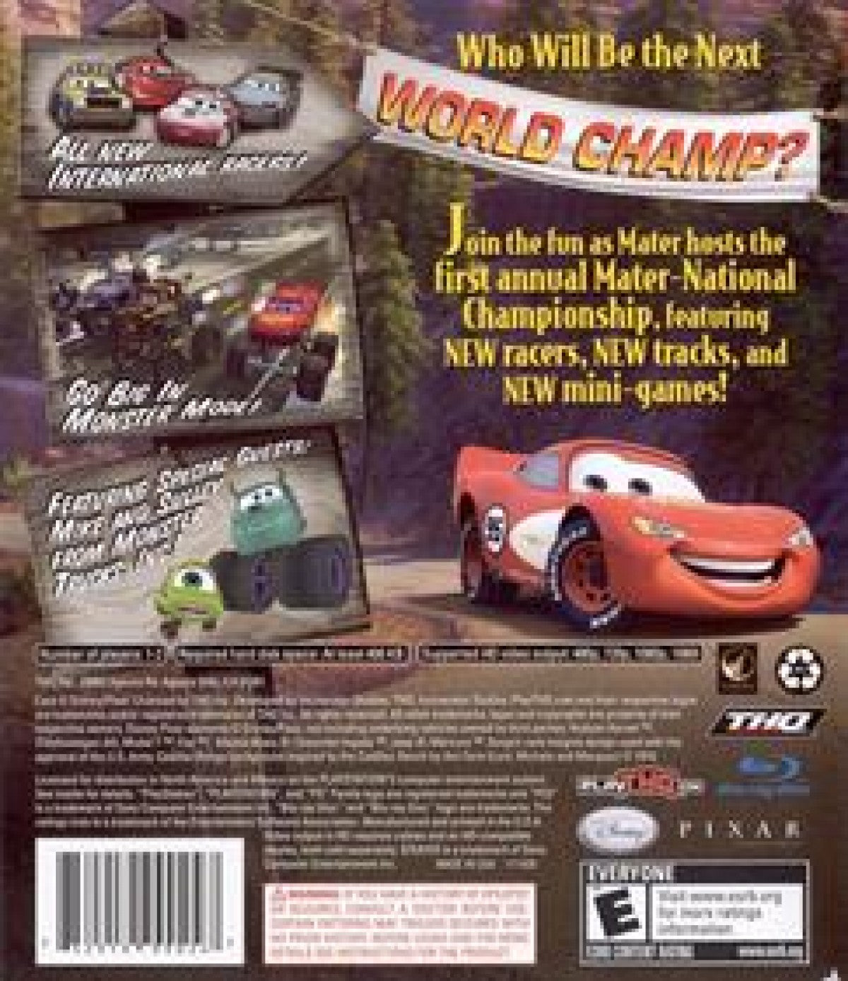 Cars Mater-National Championship PlayStation 3 PS3 for racing video game fans featuring Lightning McQueen and Mater colorful Radiator Springs environments high speed racing events mini games stunt challenges vehicle customization and Disney Pixar Cars themed gameplay collectible Sony PlayStation gaming appeal back