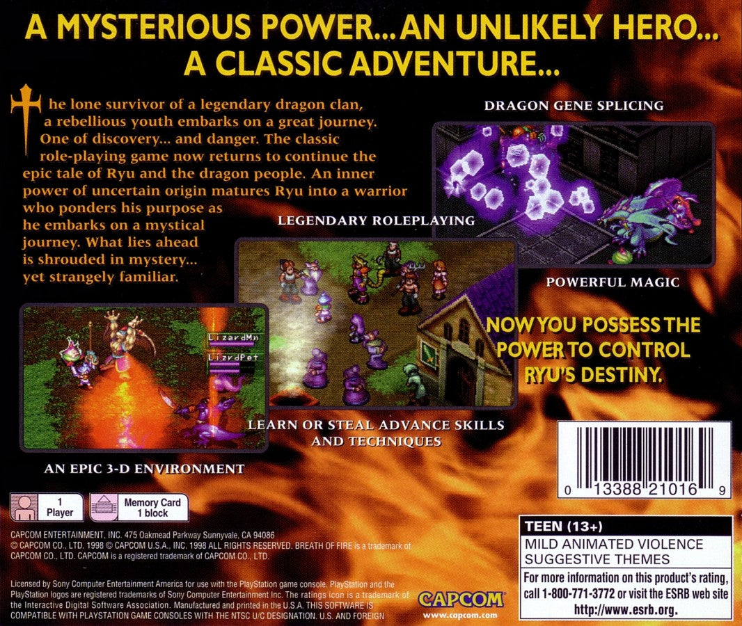 Breath of Fire III PS1 PlayStation 1 JRPG role playing game Capcom fantasy dragon transformation turn based combat story driven adventure retro video game back cover art