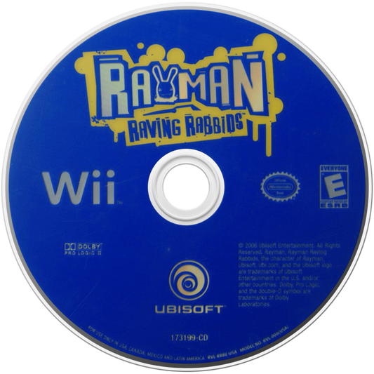 Rayman Raving Rabbids for Wii party video game featuring motion controlled mini games zany Rabbids humor colorful cartoon visuals competitive multiplayer fun and chaotic family friendly gameplay experience disc