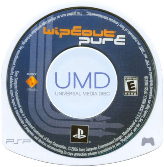 Wipeout Pure UMD for the PlayStation Portable featuring futuristic anti gravity racing gameplay with high speed tracks electronic soundtrack and competitive time trial and multiplayer modes UMD
