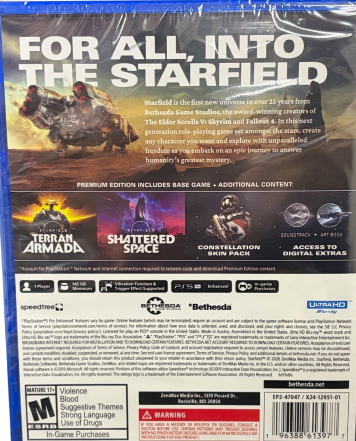 Starfield PS5 inspired design featuring epic sci fi role playing adventure aesthetic deep space exploration futuristic spacecraft interstellar discovery cosmic frontier gameplay immersive open world universe cinematic science fiction presentation back cover
