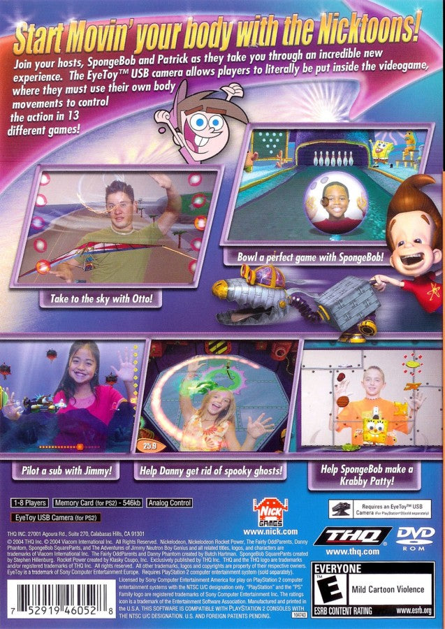 Nicktoons Movin' – PlayStation 2 (PS2) video game back of case, motion-controlled party game