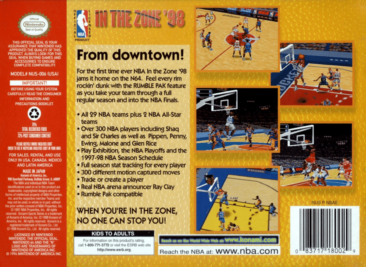 NBA In the Zone 98 back cover art for Nintendo 64 N64 video game