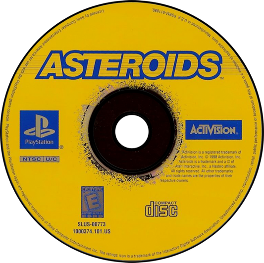 Asteroids PlayStation PS1 for arcade shooter video game fans featuring classic asteroid blasting gameplay fast paced spaceship combat rotating controls challenging enemy waves high score competition updated PlayStation graphics retro arcade action collectible gaming appeal game disc
