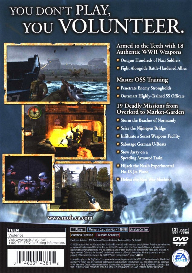 Medal of Honor: Frontline back cover art for PlayStation 2 (PS2) video game