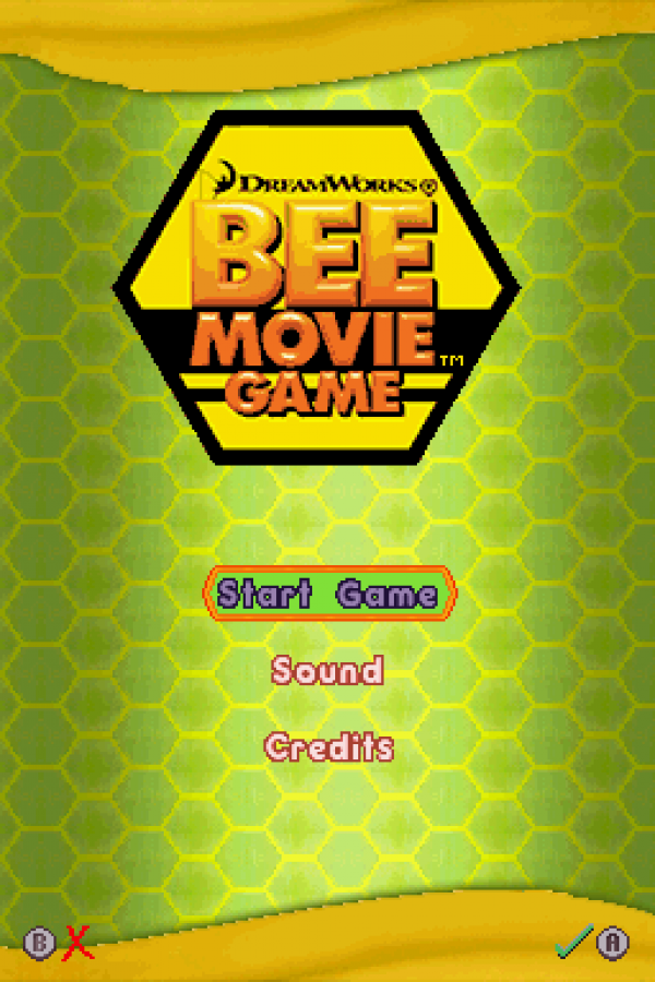 Bee Movie: The Game start screen for Nintendo DS (DS) animated movie-based adventure video game