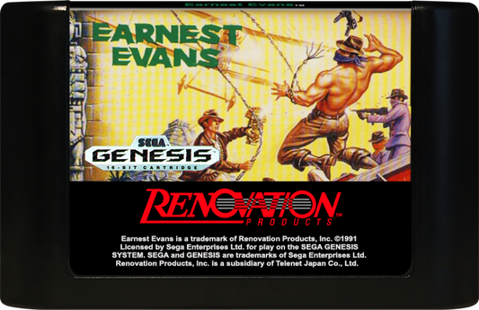 Earnest Evans Sega Genesis GEN for retro video game enthusiasts featuring action platforming gameplay treasure hunting adventure whip based combat ancient ruins exploration dynamic character movement fantasy challenges and collectible gaming appeal cartridge