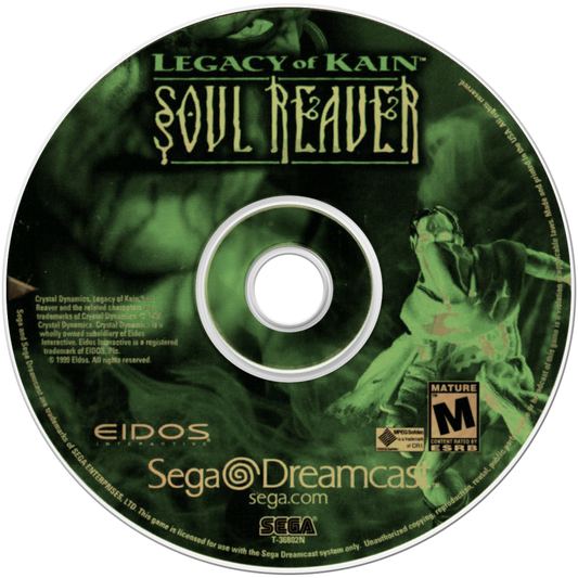 Legacy of Kain Soul Reaver Sega Dreamcast DC for retro video game enthusiasts featuring dark fantasy action adventure gameplay vampire themed storytelling exploration puzzle solving supernatural abilities combat mechanics gothic atmosphere classic Dreamcast collectible gaming appeal disc