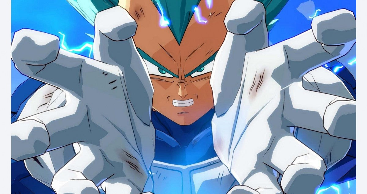 Dragon Ball FighterZ PlayStation 5 fighting video game Arc System Works 2.5D cel-shaded animation 3v3 team battles online multiplayer dramatic story mode iconic anime moments super attacks destructive finishes extensive character roster Goku Vegeta Frieza Cell Buu Beerus Gogeta Vegito gameplay screenshot