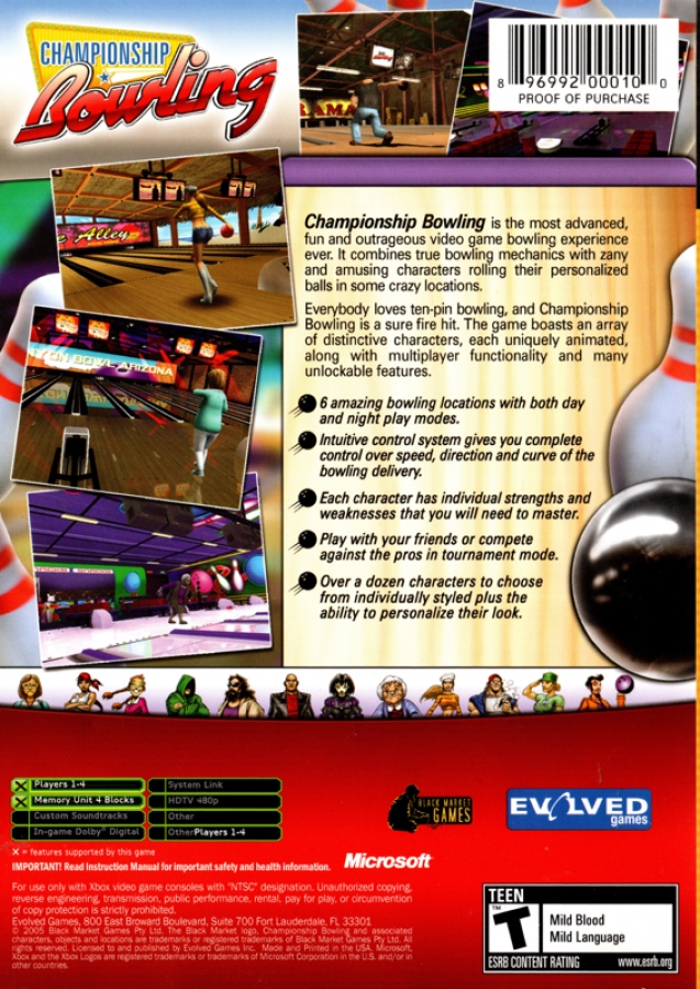 Championship Bowling back cover art for Xbox (XBOX) video game