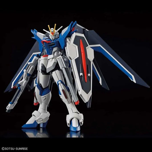 STTS-909 Rising Freedom Gundam Gundam SEED Freedom Bandai Hobby HGCE 1/144 scale model kit inspired design featuring detailed mecha construction aesthetic advanced mobile suit design articulated armor components futuristic weapon systems dynamic flight capabilities collectible plastic model building and anime inspired display presentation