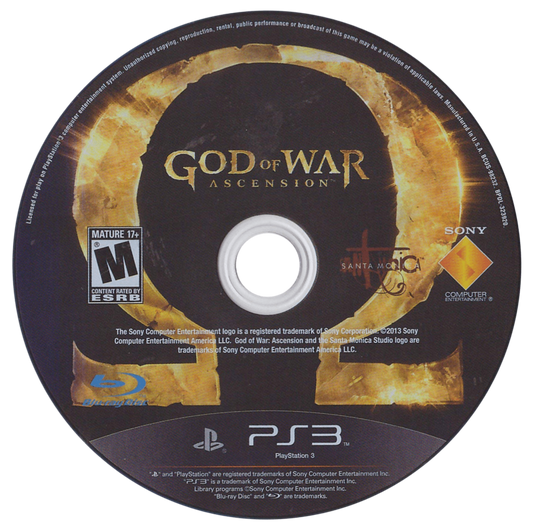 God of War: Ascension disc art for PlayStation 3 (PS3) video game