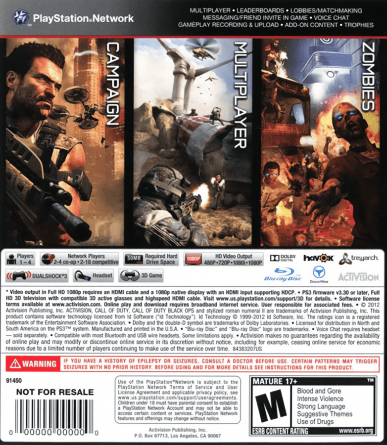 Call of Duty: Black Ops II back cover art for PlayStation 3 (PS3) video game
