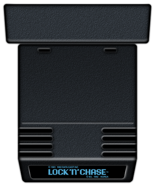 Lock 'N' Chase Atari 2600 inspired design featuring classic maze chase arcade gameplay aesthetic coin collecting action strategic escape challenges retro pixel graphics fast paced score chasing excitement vintage Atari gaming presentation cartridge