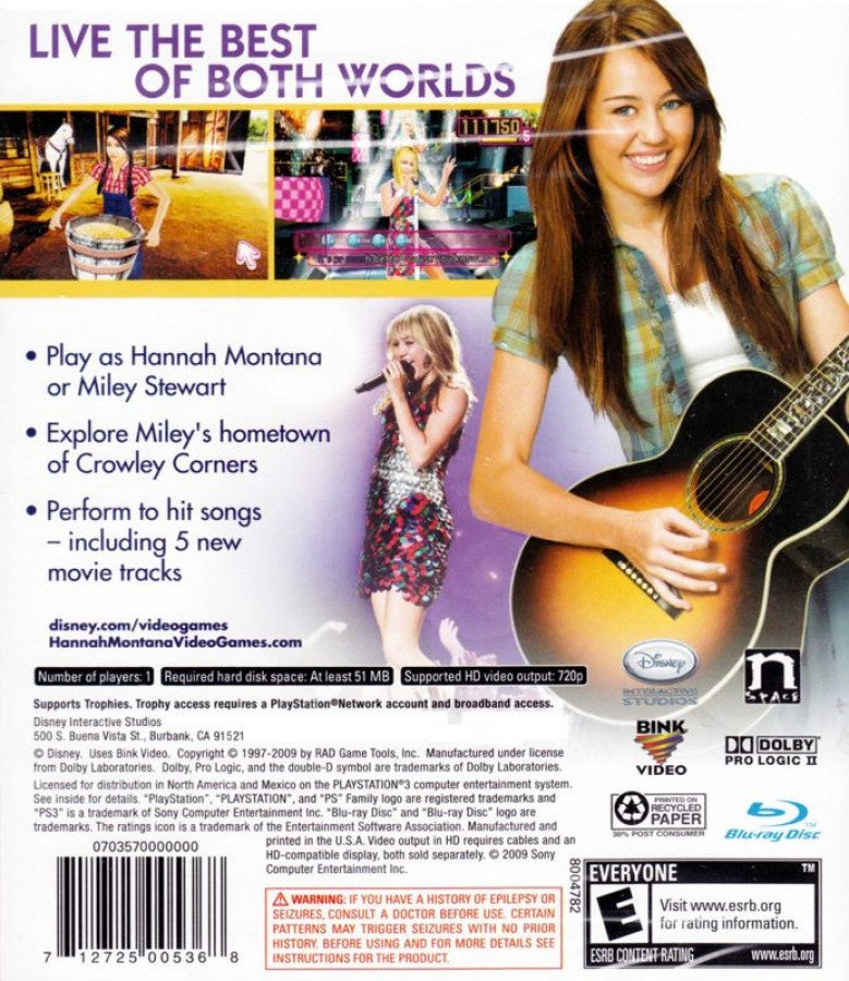 Hannah Montana: The Movie back of case for Nintendo DS (DS) music rhythm adventure video game