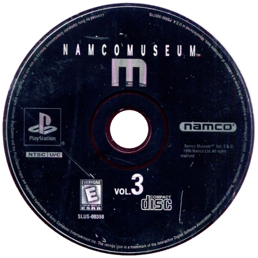 Namco Museum: Volume 3 disc for PlayStation 1 (PS1) retro video game
