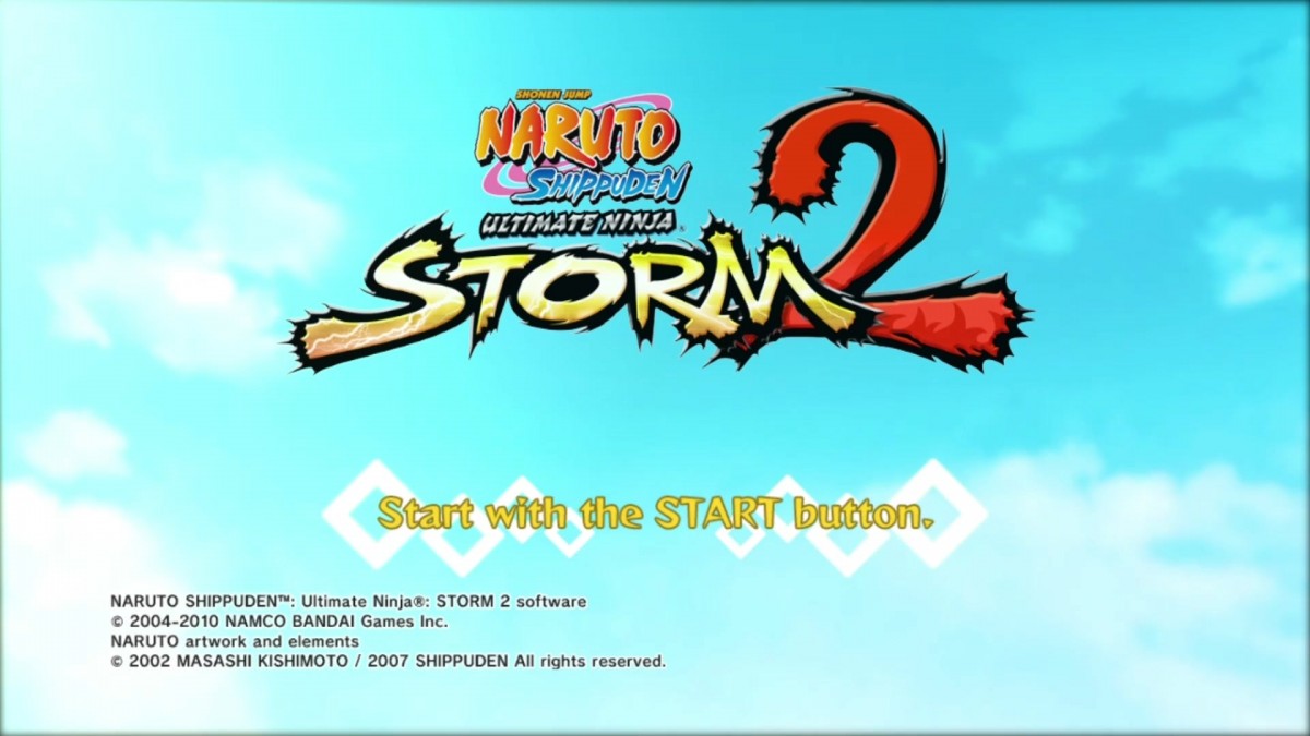 Naruto Shippuden: Ultimate Ninja Storm 2 start screen for Xbox 360 (X360) anime fighting video game