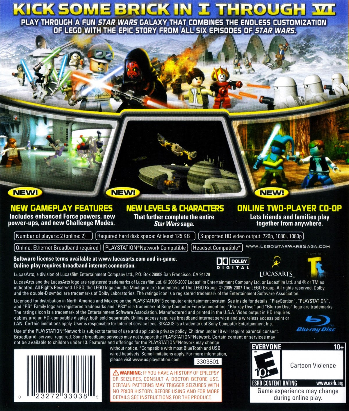 LEGO Star Wars The Complete Saga for PlayStation 3 action adventure family friendly video game featuring iconic Star Wars characters humorous LEGO style levels cooperative gameplay and classic franchise inspired storytelling experience back cover art