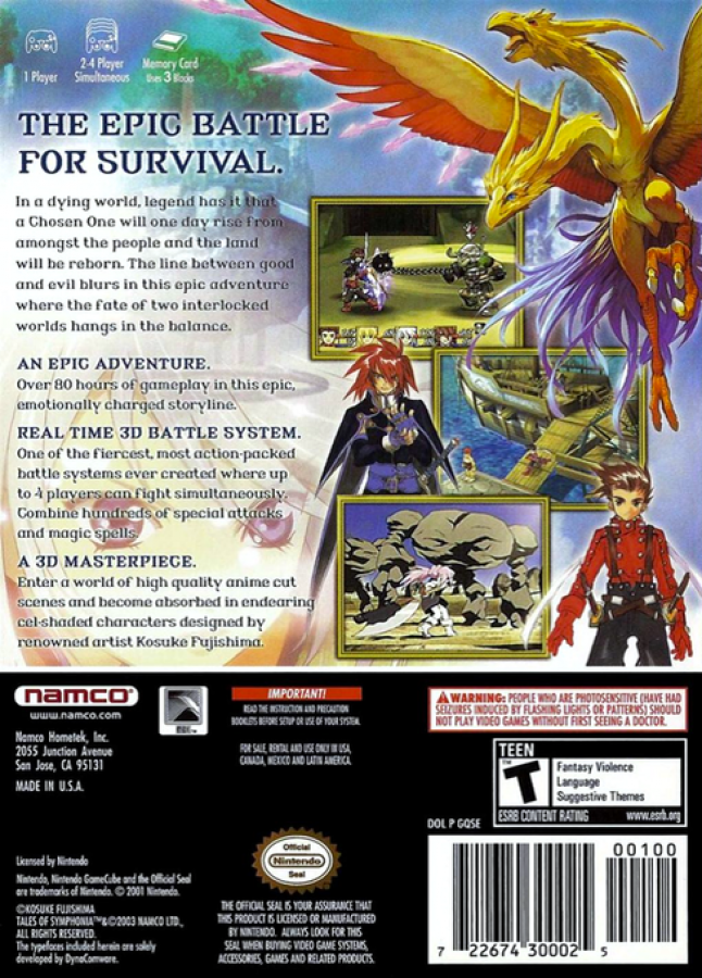 Tales of Symphonia back of case for Nintendo GameCube (GC) fantasy JRPG adventure video game