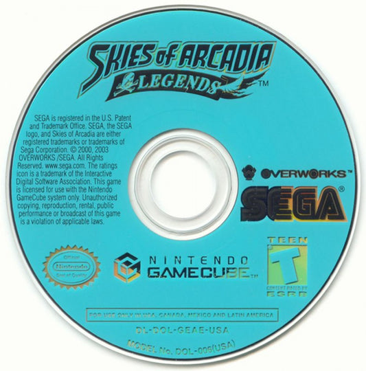 Skies of Arcadia Legends disc for Nintendo GameCube (GC) fantasy RPG adventure video game
